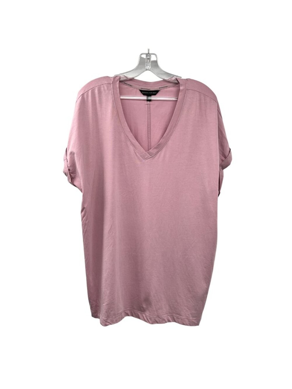 Banana Republic Womens V-Neck T-Shirt Cuffed Sleeve Mauve Size XL